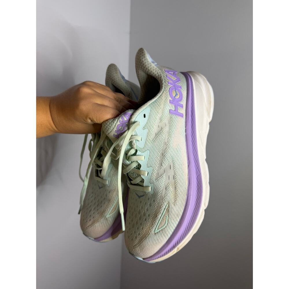 HOKA Clifton 9 Shoes Womens Size 7.5 B Mint Green Purple Running Road Cushioned - Picture 4 of 8